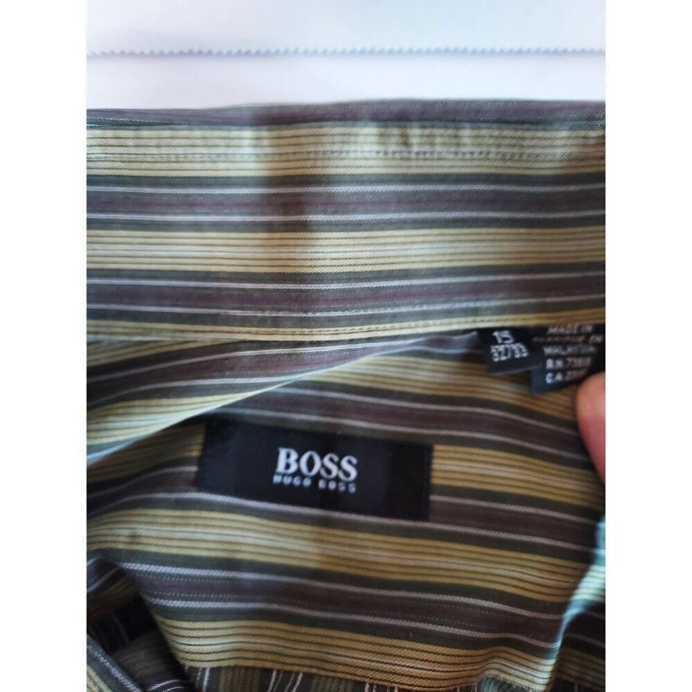 Hugo Boss Men's Long Sleeve Shirt Size 15-32/33 Striped Earthtones - Picture 2 of 6